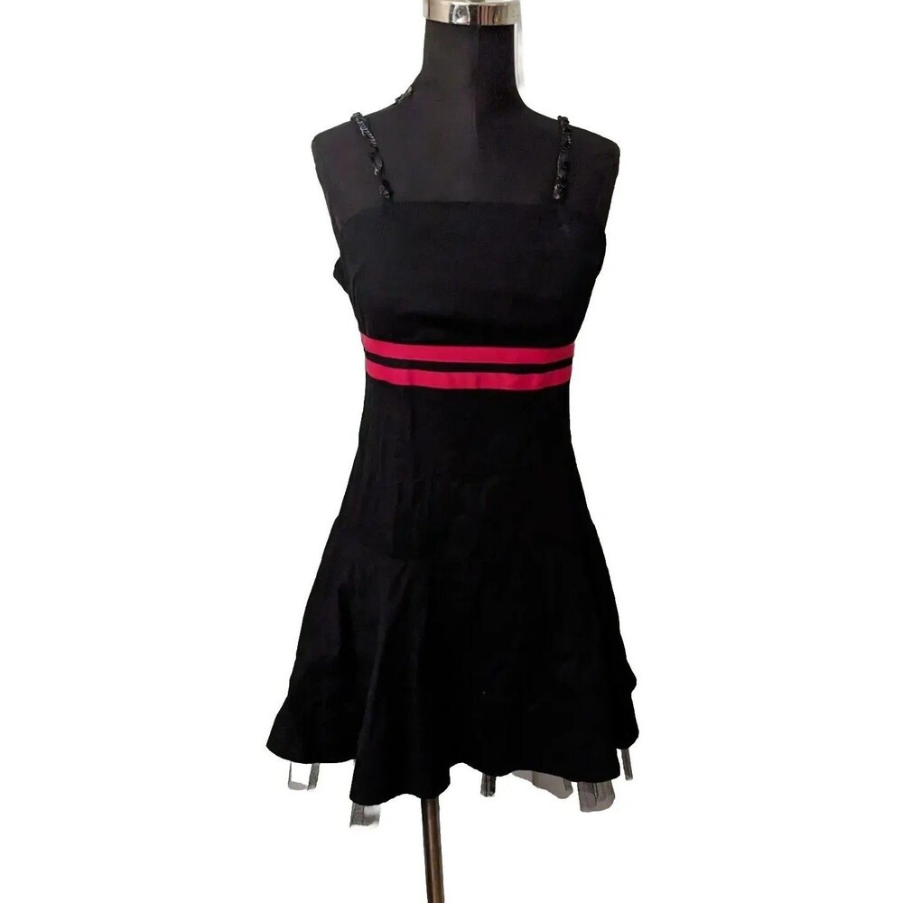 Vintage Y2K Hot Kiss Little Black Party Cocktail Dress w/ Pink Trim Sz Small (3)